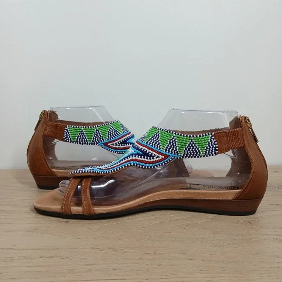 Pikolinos Sandals Women 9 Boho Beaded Leather Strappy Wedge Festival Bohemian - Picture 3 of 10